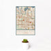 12x18 Calumet City Illinois Map Print Portrait Orientation in Woodblock Style With Small Cactus Plant in White Planter