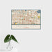 16x24 Calumet City Illinois Map Print Landscape Orientation in Woodblock Style With Tropical Plant Leaves in Water