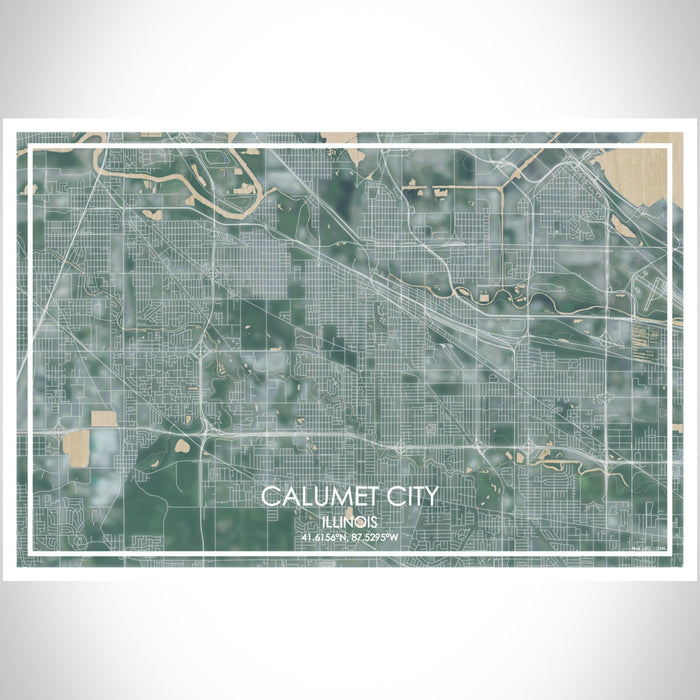 Calumet City Illinois Map Print Landscape Orientation in Afternoon Style With Shaded Background