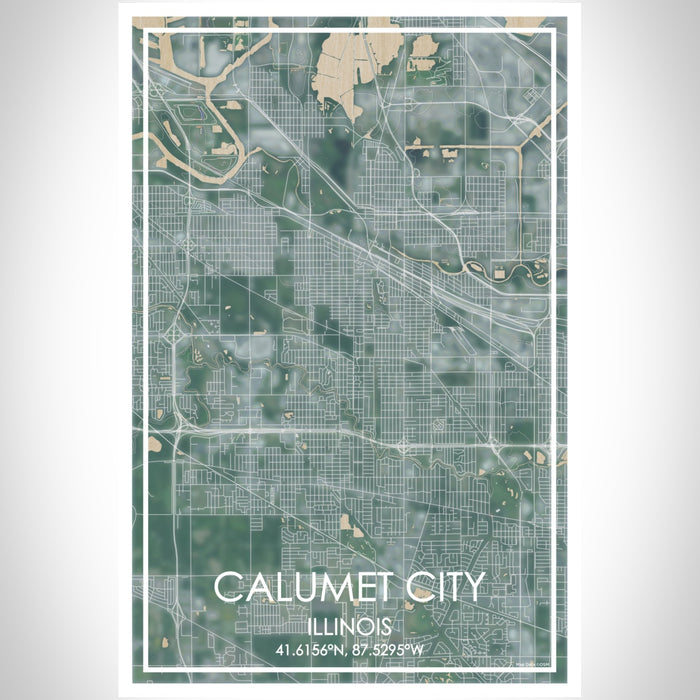 Calumet City Illinois Map Print Portrait Orientation in Afternoon Style With Shaded Background