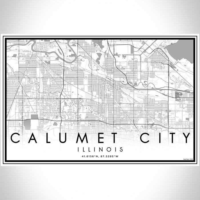 Calumet City Illinois Map Print Landscape Orientation in Classic Style With Shaded Background