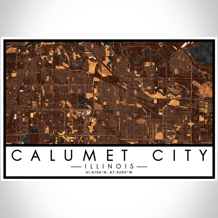 Calumet City Illinois Map Print Landscape Orientation in Ember Style With Shaded Background