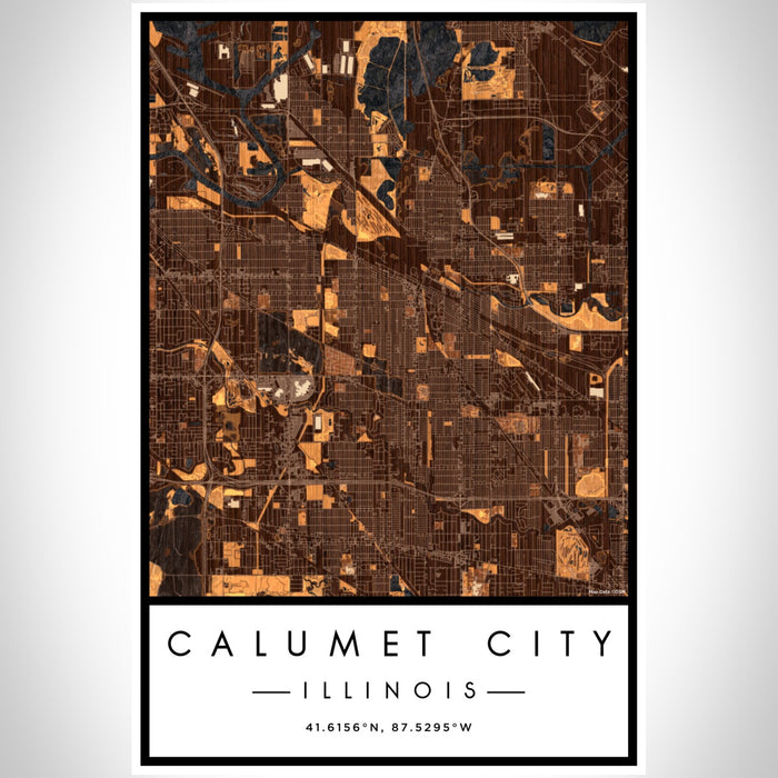 Calumet City Illinois Map Print Portrait Orientation in Ember Style With Shaded Background