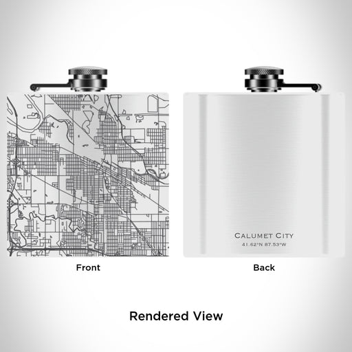 Rendered View of Calumet City Illinois Map Engraving on 6oz Stainless Steel Flask in White