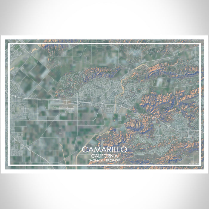Camarillo California Map Print Landscape Orientation in Afternoon Style With Shaded Background