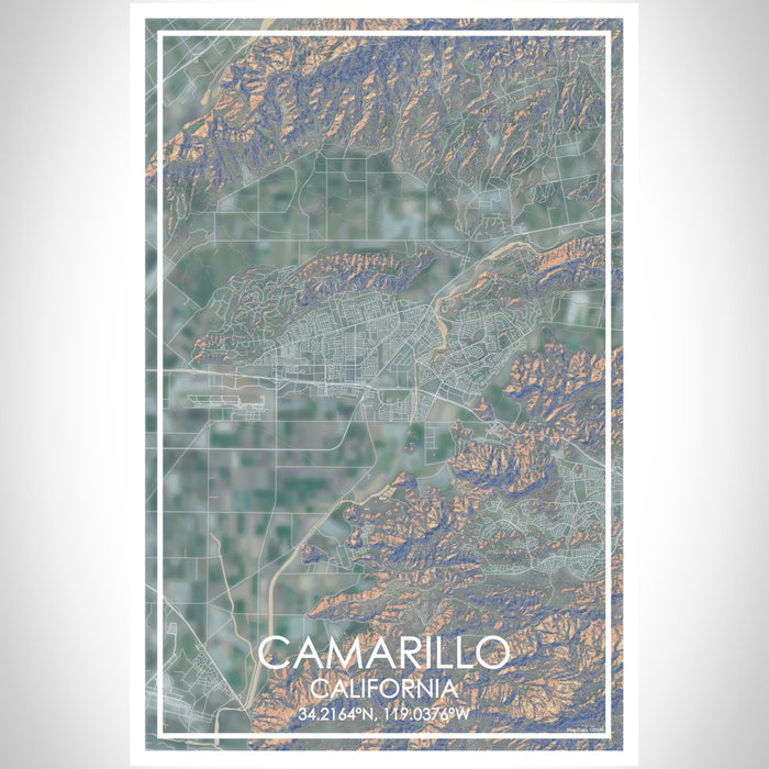Camarillo California Map Print Portrait Orientation in Afternoon Style With Shaded Background