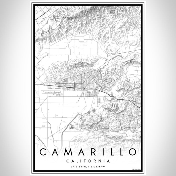 Camarillo California Map Print Portrait Orientation in Classic Style With Shaded Background