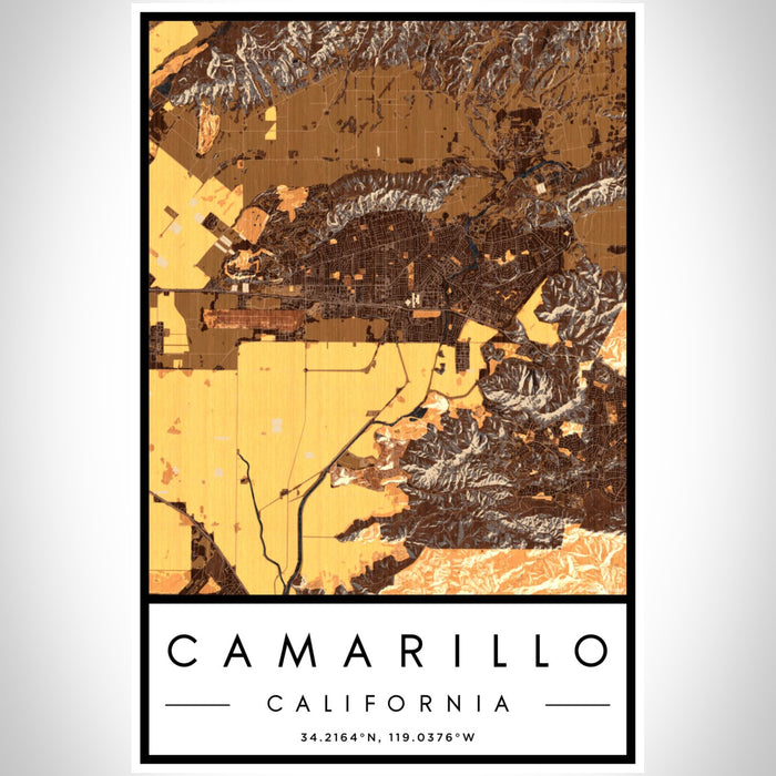 Camarillo California Map Print Portrait Orientation in Ember Style With Shaded Background