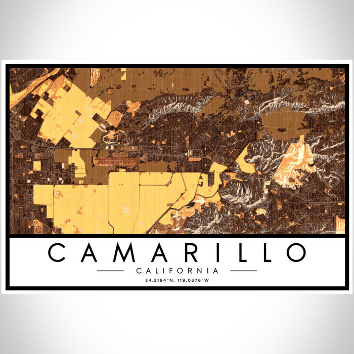 Camarillo California Map Print Landscape Orientation in Ember Style With Shaded Background