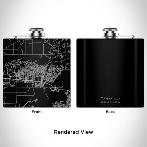 Rendered View of Camarillo California Map Engraving on 6oz Stainless Steel Flask in Black