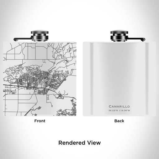 Rendered View of Camarillo California Map Engraving on 6oz Stainless Steel Flask in White