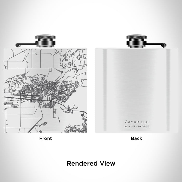 Rendered View of Camarillo California Map Engraving on 6oz Stainless Steel Flask in White