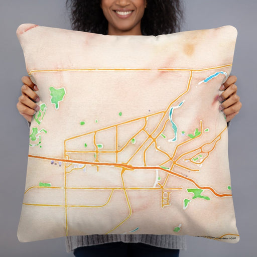 Person holding 22x22 Custom Camarillo California Map Throw Pillow in Watercolor