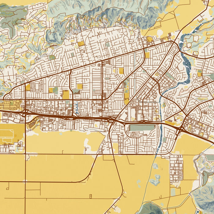Camarillo California Map Print in Woodblock Style Zoomed In Close Up Showing Details
