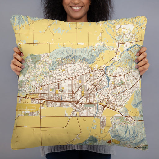 Person holding 22x22 Custom Camarillo California Map Throw Pillow in Woodblock