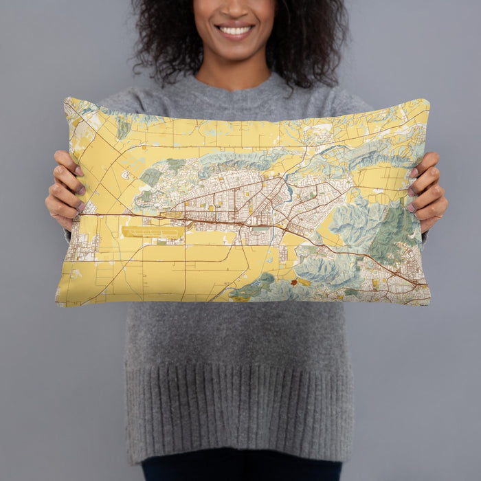 Person holding 20x12 Custom Camarillo California Map Throw Pillow in Woodblock