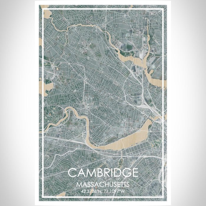 Cambridge Massachusetts Map Print Portrait Orientation in Afternoon Style With Shaded Background