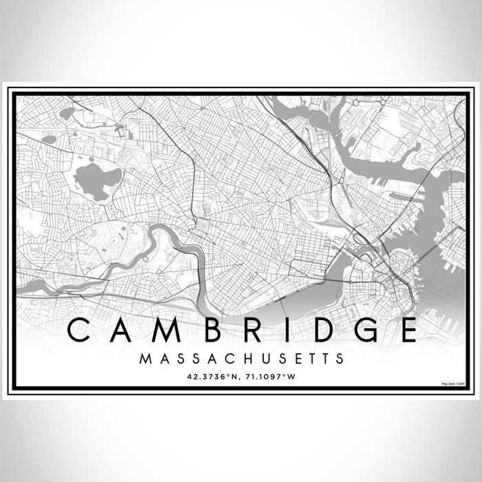 Cambridge Massachusetts Map Print Landscape Orientation in Classic Style With Shaded Background