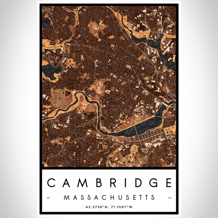 Cambridge Massachusetts Map Print Portrait Orientation in Ember Style With Shaded Background