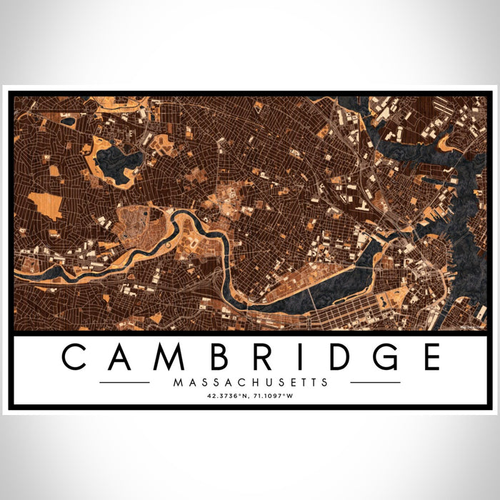 Cambridge Massachusetts Map Print Landscape Orientation in Ember Style With Shaded Background