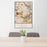 24x36 Cambridge Massachusetts Map Print Portrait Orientation in Woodblock Style Behind 2 Chairs Table and Potted Plant
