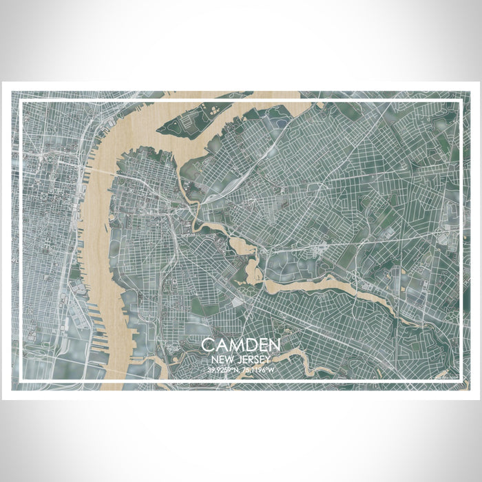 Camden New Jersey Map Print Landscape Orientation in Afternoon Style With Shaded Background