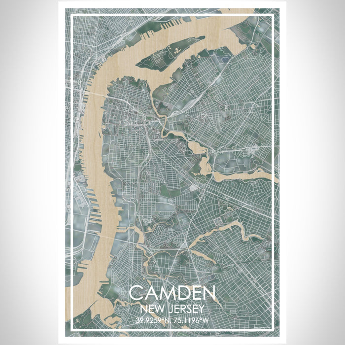 Camden New Jersey Map Print Portrait Orientation in Afternoon Style With Shaded Background