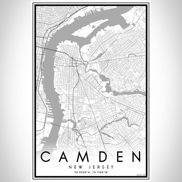 Camden New Jersey Map Print Portrait Orientation in Classic Style With Shaded Background