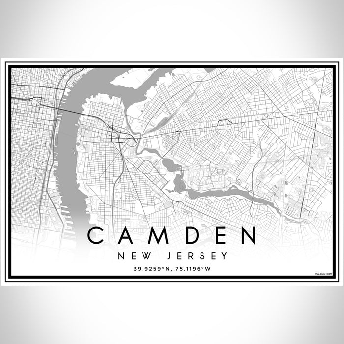 Camden New Jersey Map Print Landscape Orientation in Classic Style With Shaded Background