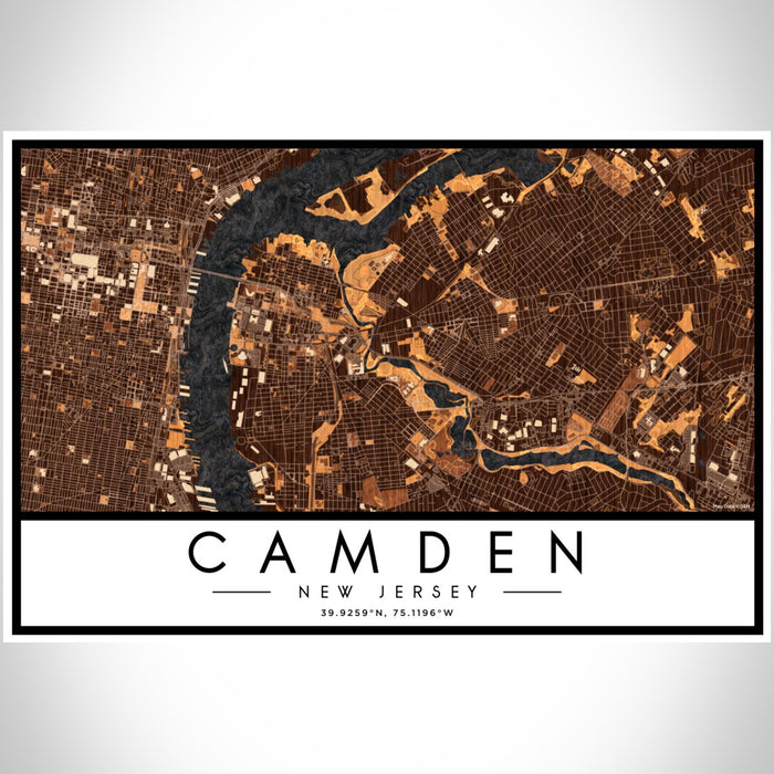 Camden New Jersey Map Print Landscape Orientation in Ember Style With Shaded Background