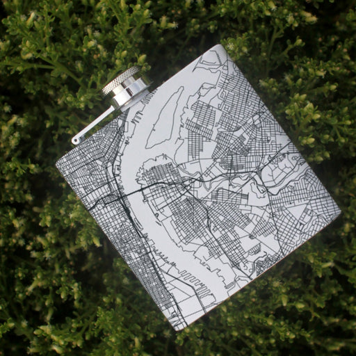 Camden New Jersey Custom Engraved City Map Inscription Coordinates on 6oz Stainless Steel Flask in White