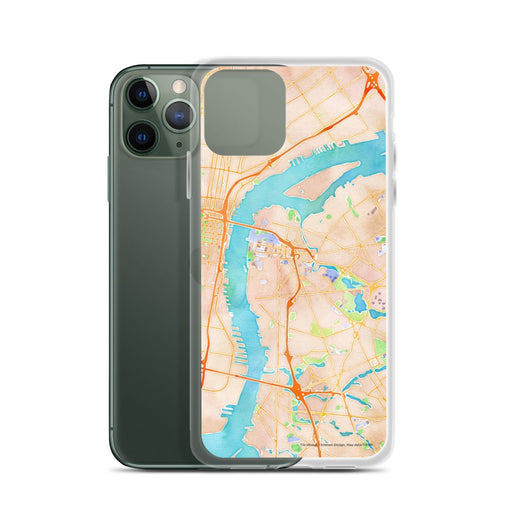 Custom Camden New Jersey Map Phone Case in Watercolor on Table with Laptop and Plant