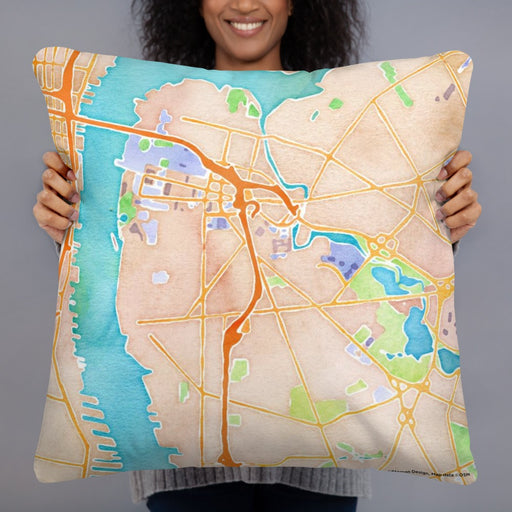 Person holding 22x22 Custom Camden New Jersey Map Throw Pillow in Watercolor