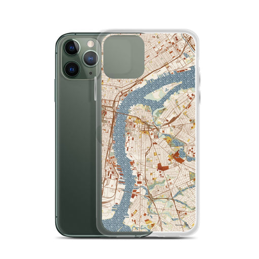 Custom Camden New Jersey Map Phone Case in Woodblock on Table with Laptop and Plant