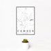 12x18 Camden South Carolina Map Print Portrait Orientation in Classic Style With Small Cactus Plant in White Planter