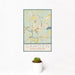 12x18 Camden South Carolina Map Print Portrait Orientation in Woodblock Style With Small Cactus Plant in White Planter