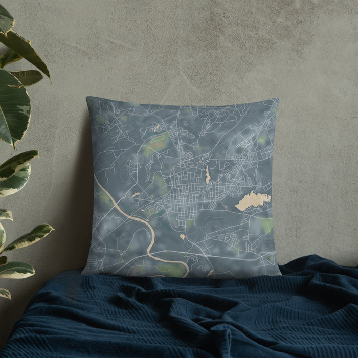 Custom Camden South Carolina Map Throw Pillow in Afternoon on Bedding Against Wall