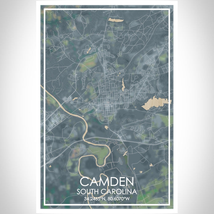 Camden South Carolina Map Print Portrait Orientation in Afternoon Style With Shaded Background