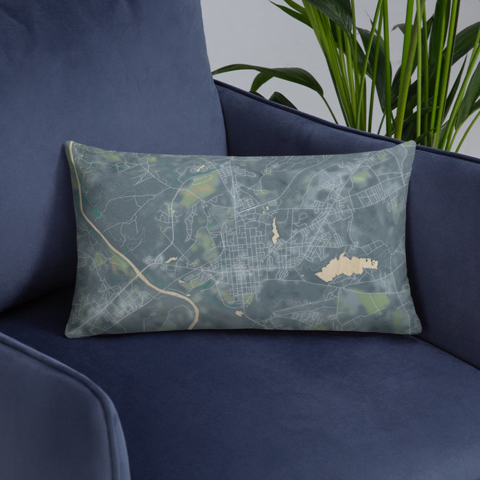 Custom Camden South Carolina Map Throw Pillow in Afternoon on Blue Colored Chair
