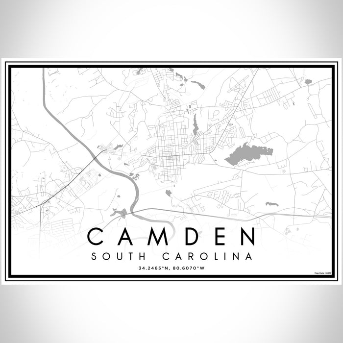 Camden South Carolina Map Print Landscape Orientation in Classic Style With Shaded Background
