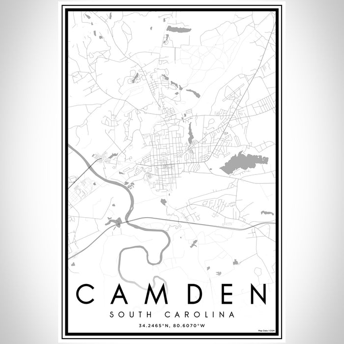 Camden South Carolina Map Print Portrait Orientation in Classic Style With Shaded Background