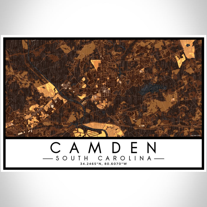 Camden South Carolina Map Print Landscape Orientation in Ember Style With Shaded Background