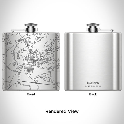 Rendered View of Camden South Carolina Map Engraving on 6oz Stainless Steel Flask
