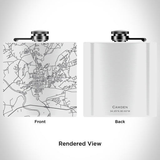 Rendered View of Camden South Carolina Map Engraving on 6oz Stainless Steel Flask in White