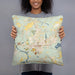 Person holding 18x18 Custom Camden South Carolina Map Throw Pillow in Woodblock