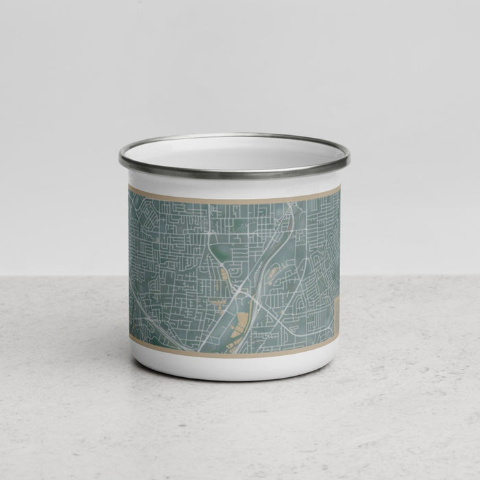 Front View Custom Campbell California Map Enamel Mug in Afternoon