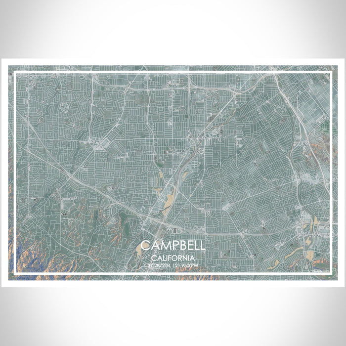 Campbell California Map Print Landscape Orientation in Afternoon Style With Shaded Background