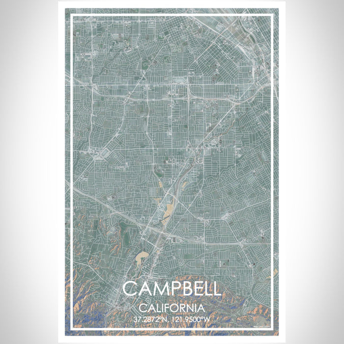 Campbell California Map Print Portrait Orientation in Afternoon Style With Shaded Background