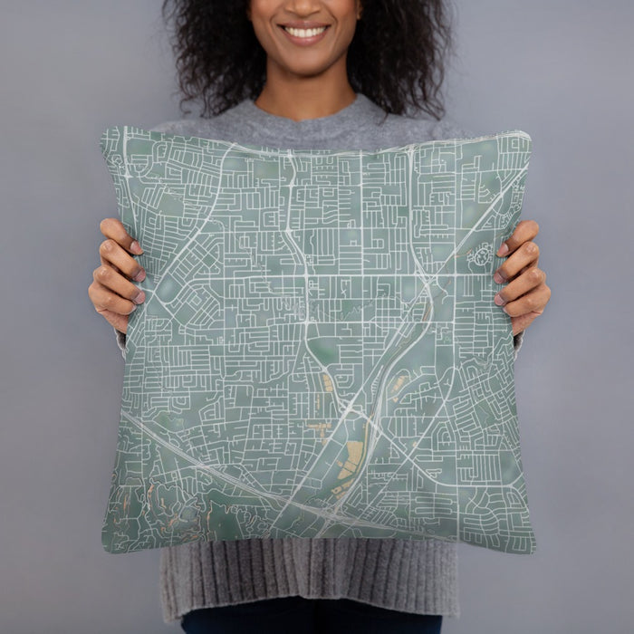 Person holding 18x18 Custom Campbell California Map Throw Pillow in Afternoon