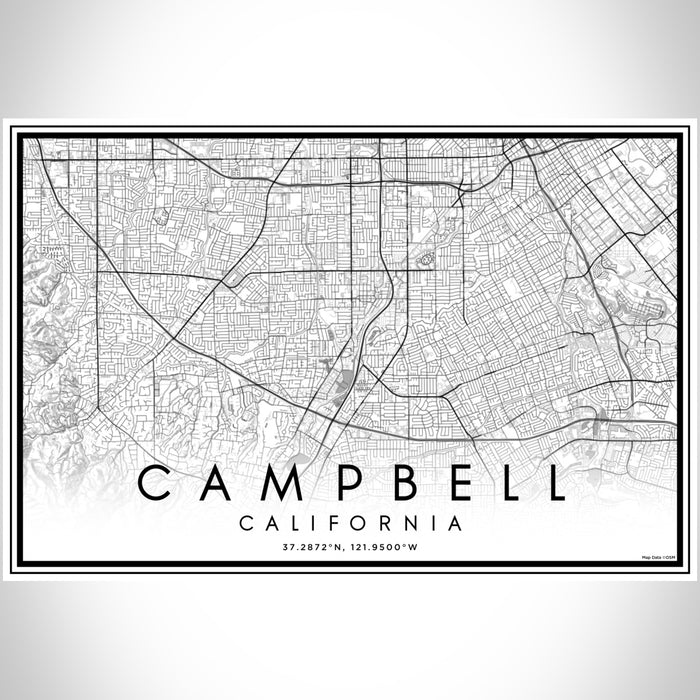 Campbell California Map Print Landscape Orientation in Classic Style With Shaded Background